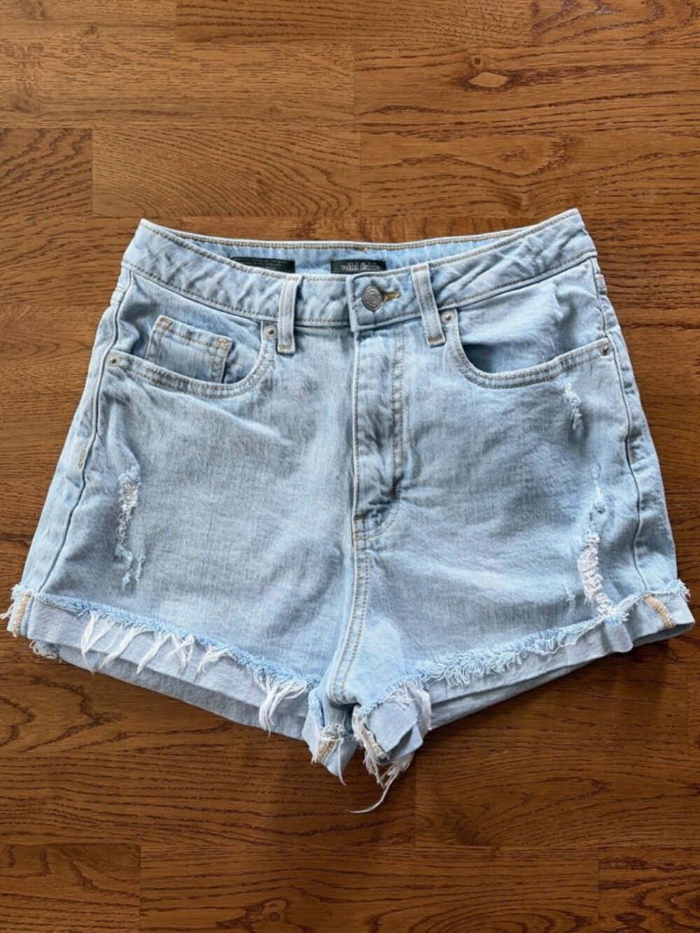 Wild Fable womens jean shorts cut off denim super high rise rolled cuff 4 Light